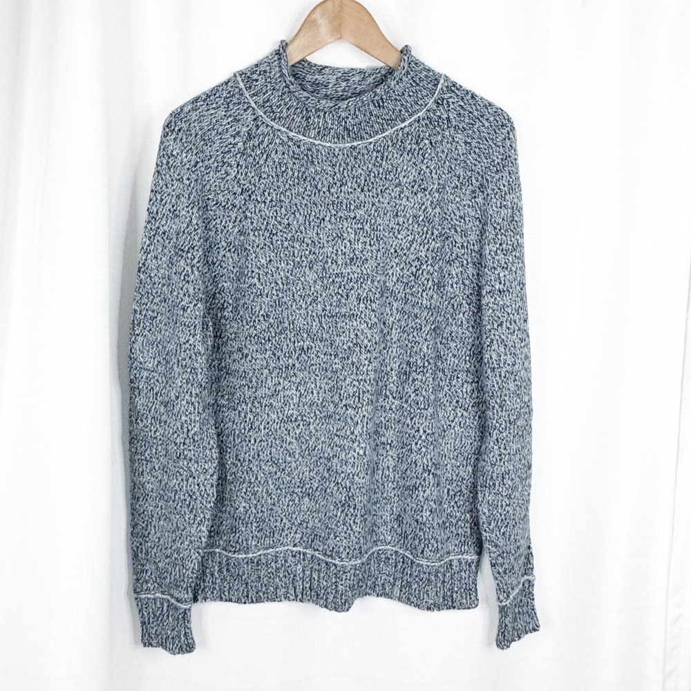 L.L.Bean Signature Organic Cotton Rollneck Sweater Men's M Birdseye Navy EUC
